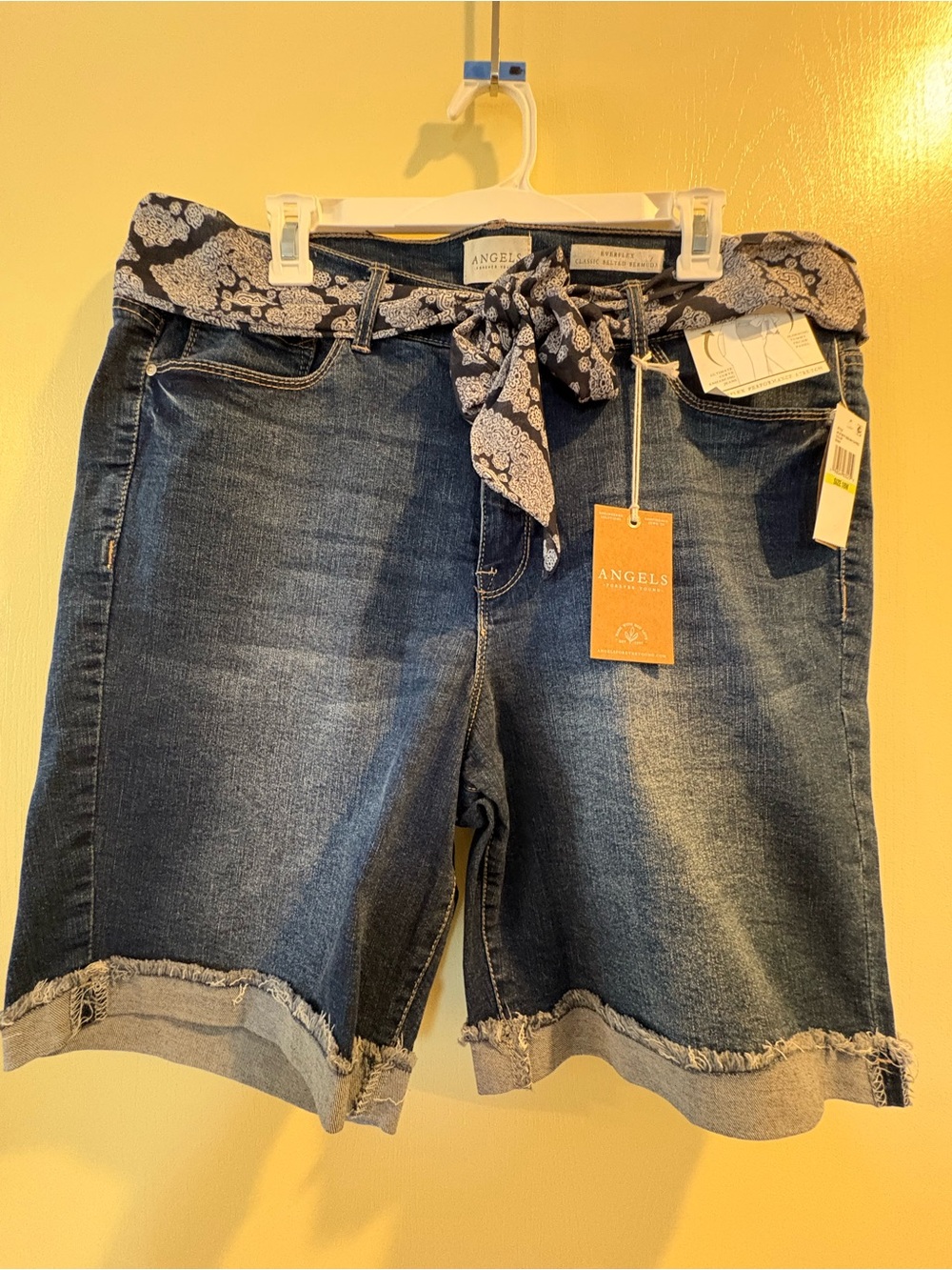 Angels Dark Blue Denim Bermuda Shorts with Patterned Tie Belt
